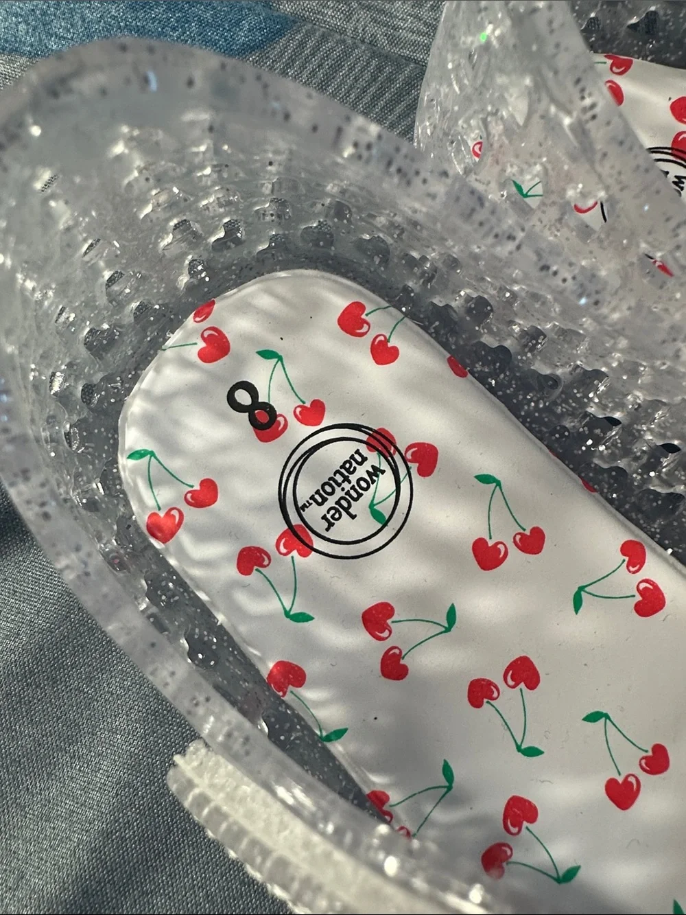 NWT kids wonder nation Clear Jelly Sandals w/Red Cherry Accent Sz 8